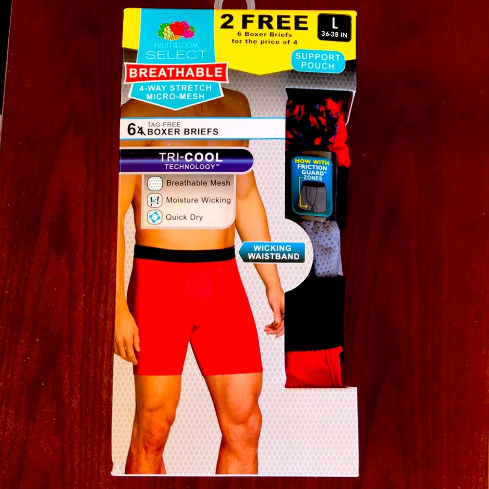 Fruit of the loom select breathable four-way stretch  tag free boxer briefs